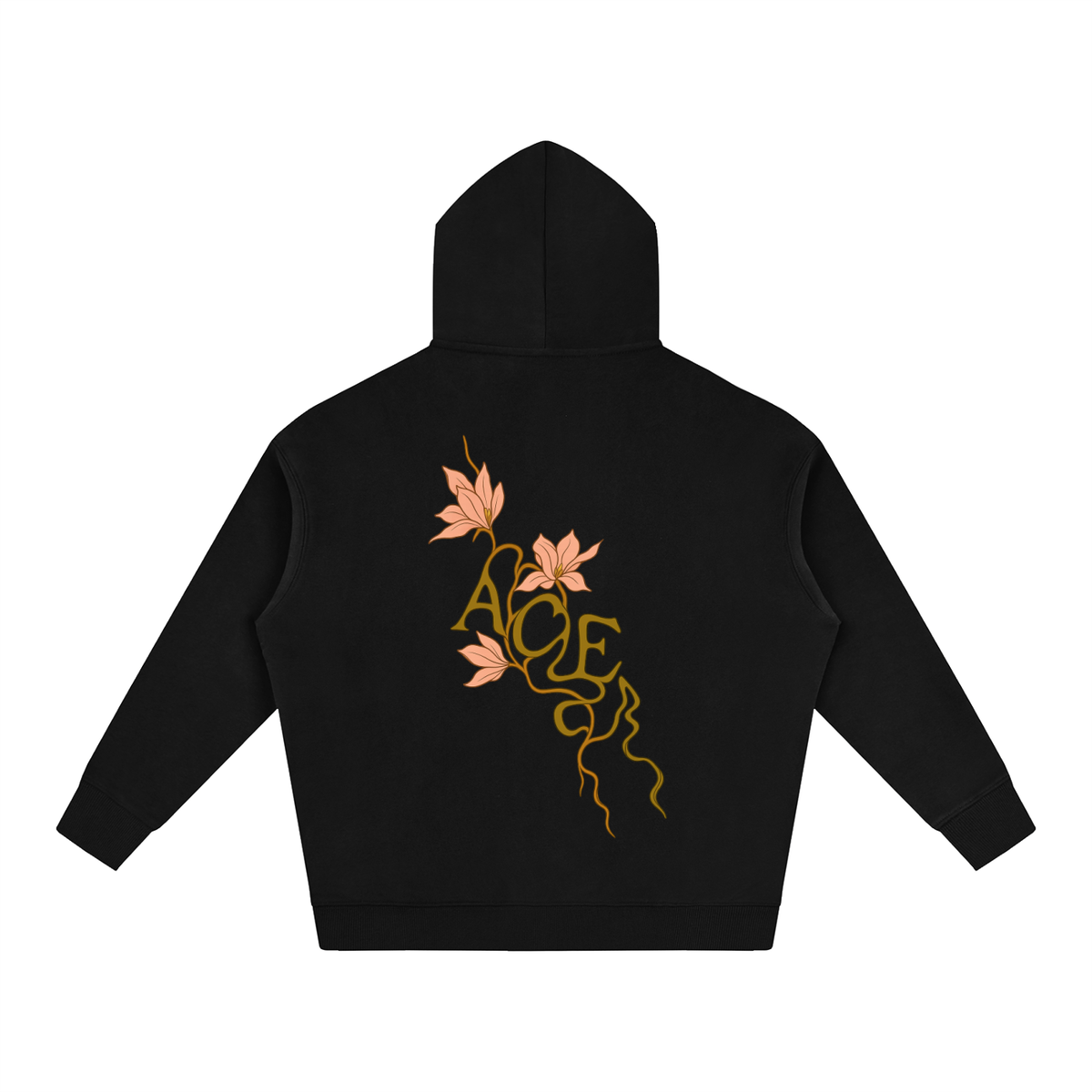 Flower Hoodie by Ace Clothing — 350 g/m² flower-print hoodie in Black, back view
