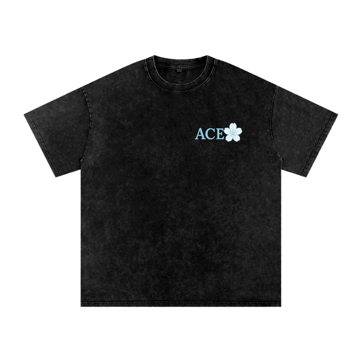 Blossom Tee by Ace Clothing — 250 g/m² snow-washed blossom-print tee in Black
