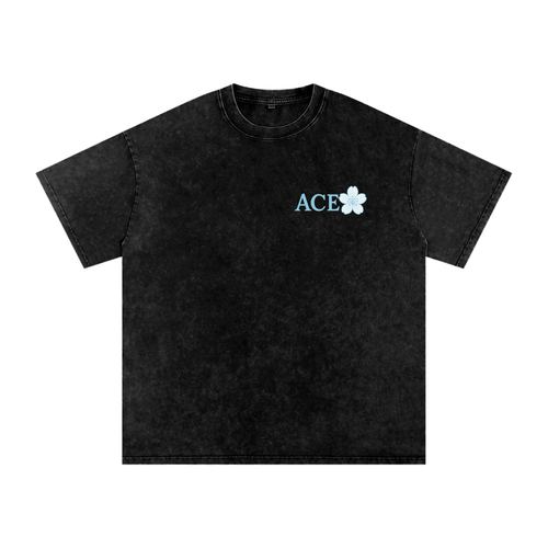 Blossom Tee by Ace Clothing — 250 g/m² snow-washed blossom-print tee in Black