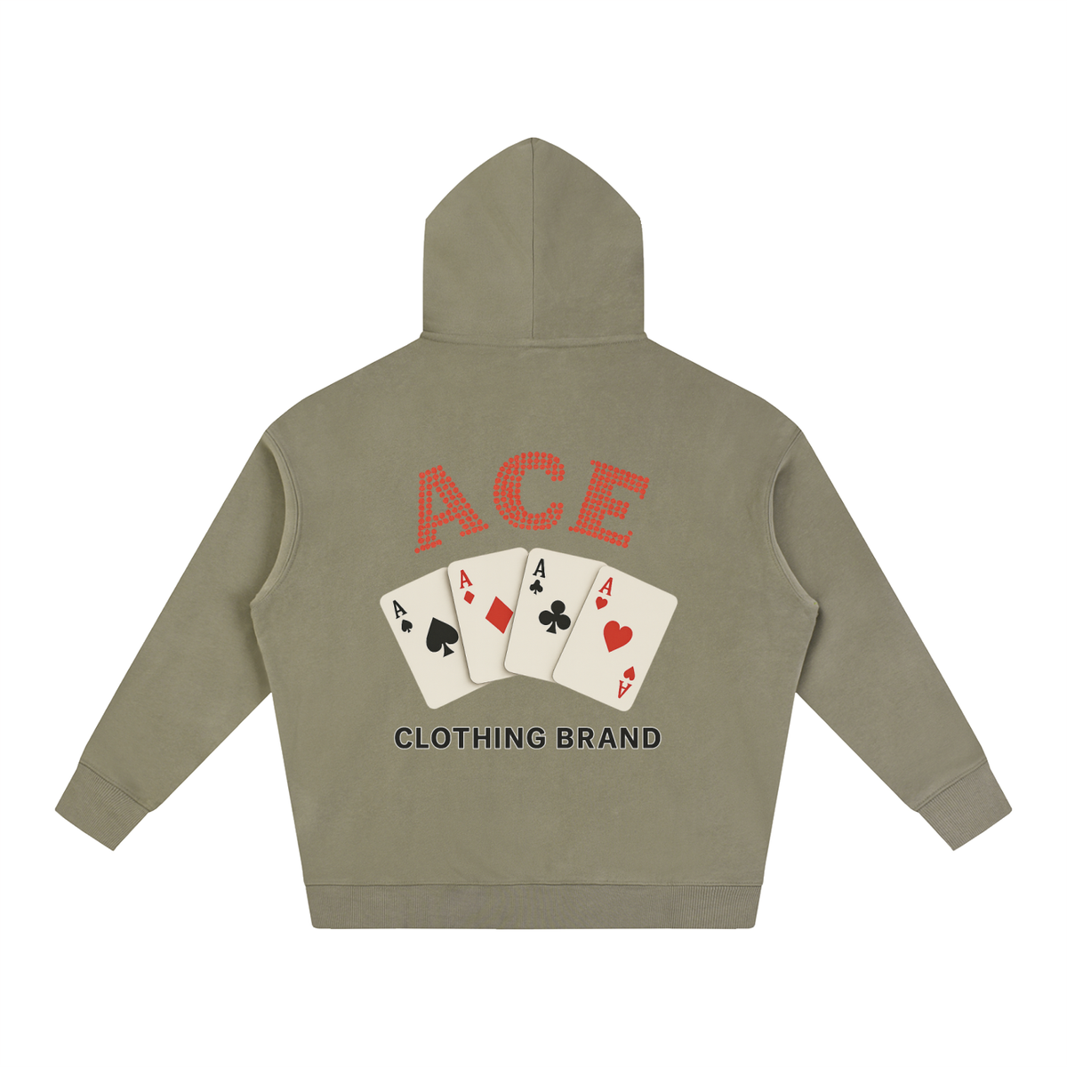 Cards Hoodie by Ace Clothing — 350 g/m² card-print hoodie in Gray Coffee, back view