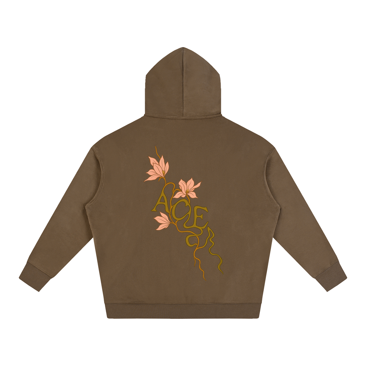 Flower Hoodie by Ace Clothing — 350 g/m² flower-print hoodie in Brown, back view