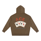 Cards Hoodie by Ace Clothing — 350 g/m² card-print hoodie in Brown, back view