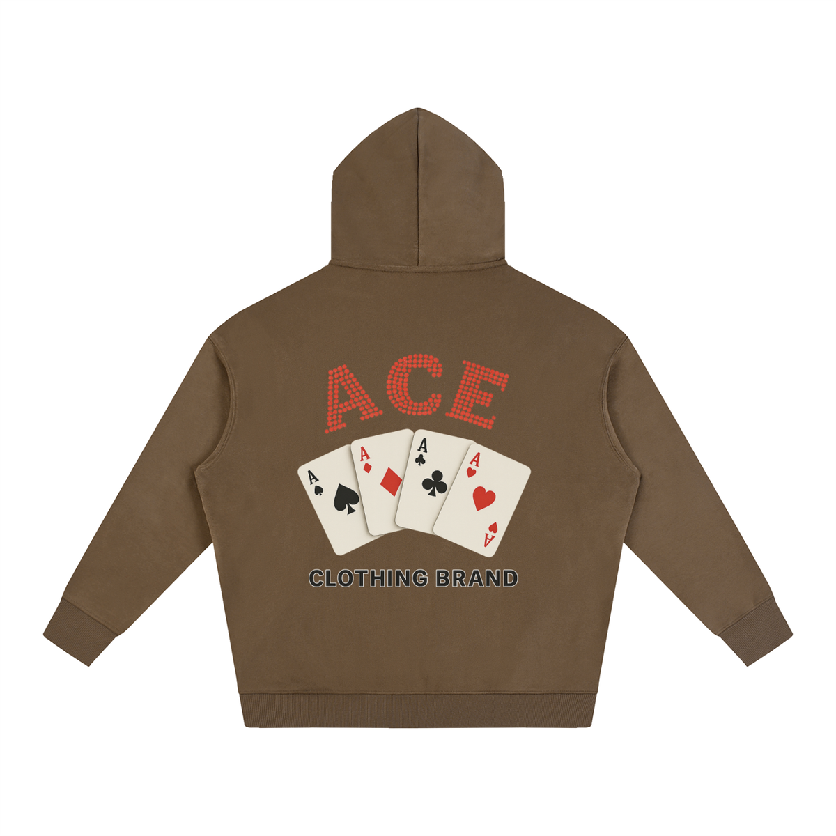 Cards Hoodie by Ace Clothing — 350 g/m² card-print hoodie in Brown, back view