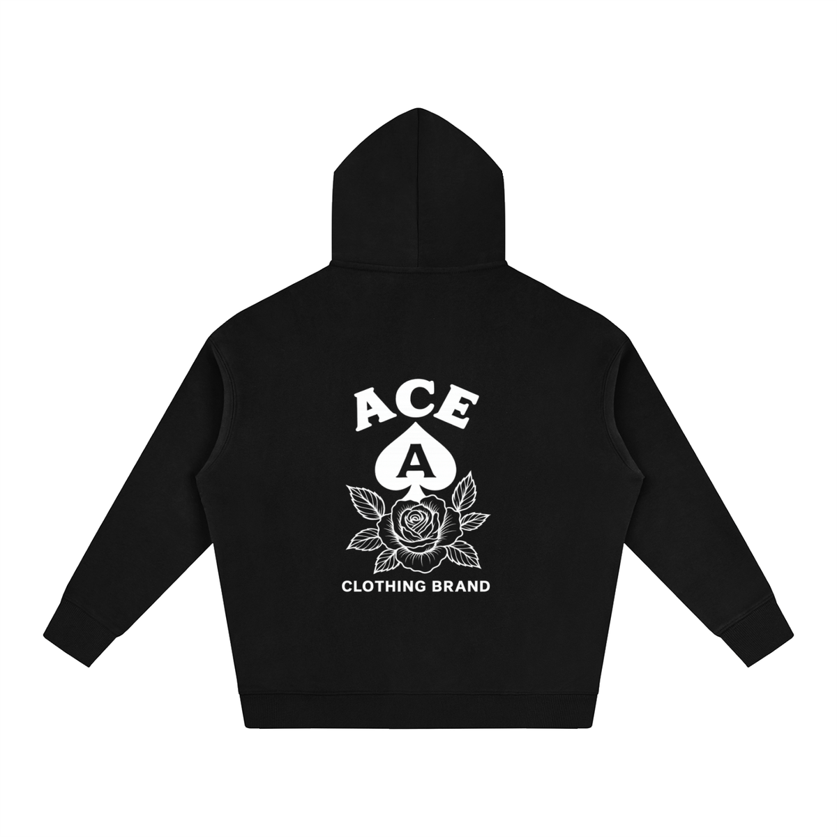 Rose Hoodie by Ace Clothing — 350 g/m² rose-print hoodie in Black, back view