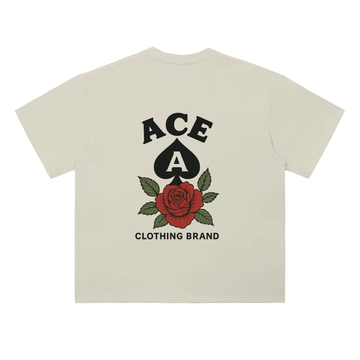 Rose Tee by Ace Clothing — 300 g/m² rose-print tee in Milk Apricot, back view