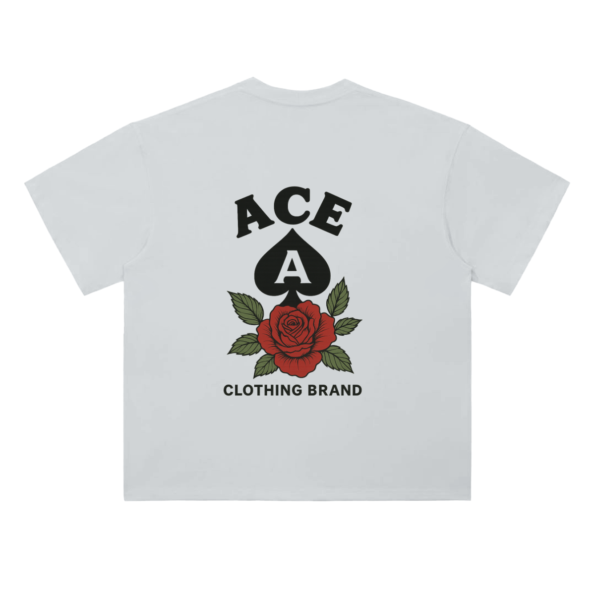 Rose Tee by Ace Clothing — 300 g/m² rose-print tee in Light Gray, back view