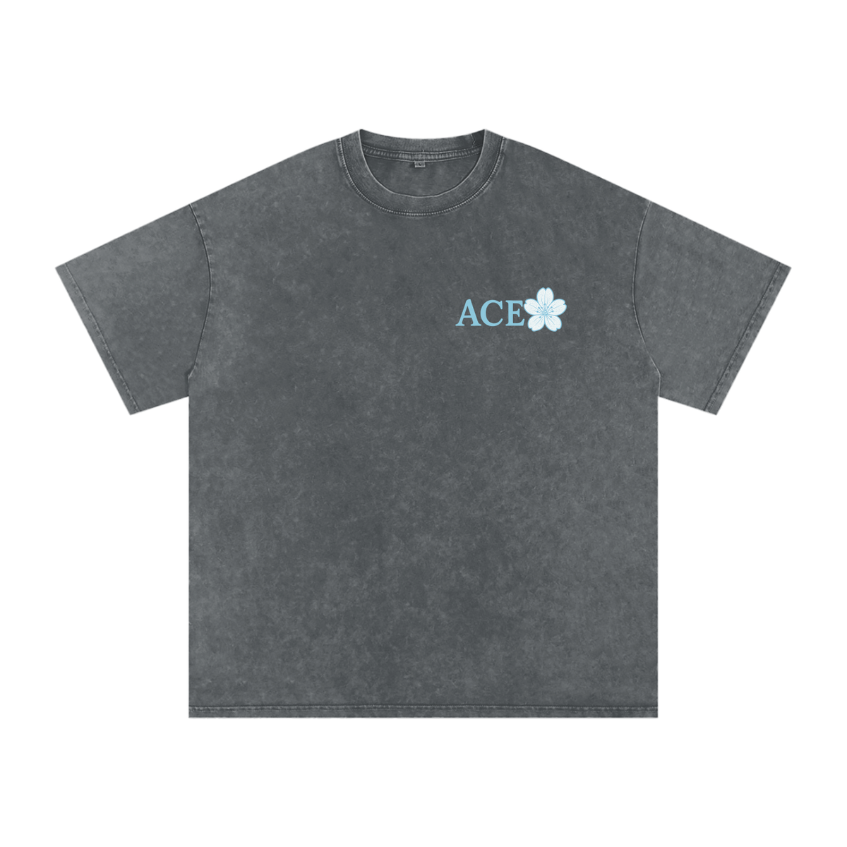 Blossom Tee by Ace Clothing — 250 g/m² snow-washed blossom-print tee in Pirate Gray