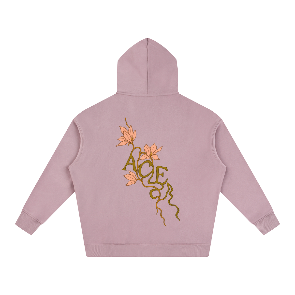 Flower Hoodie by Ace Clothing — 350 g/m² flower-print hoodie in Dark Purple, back view
