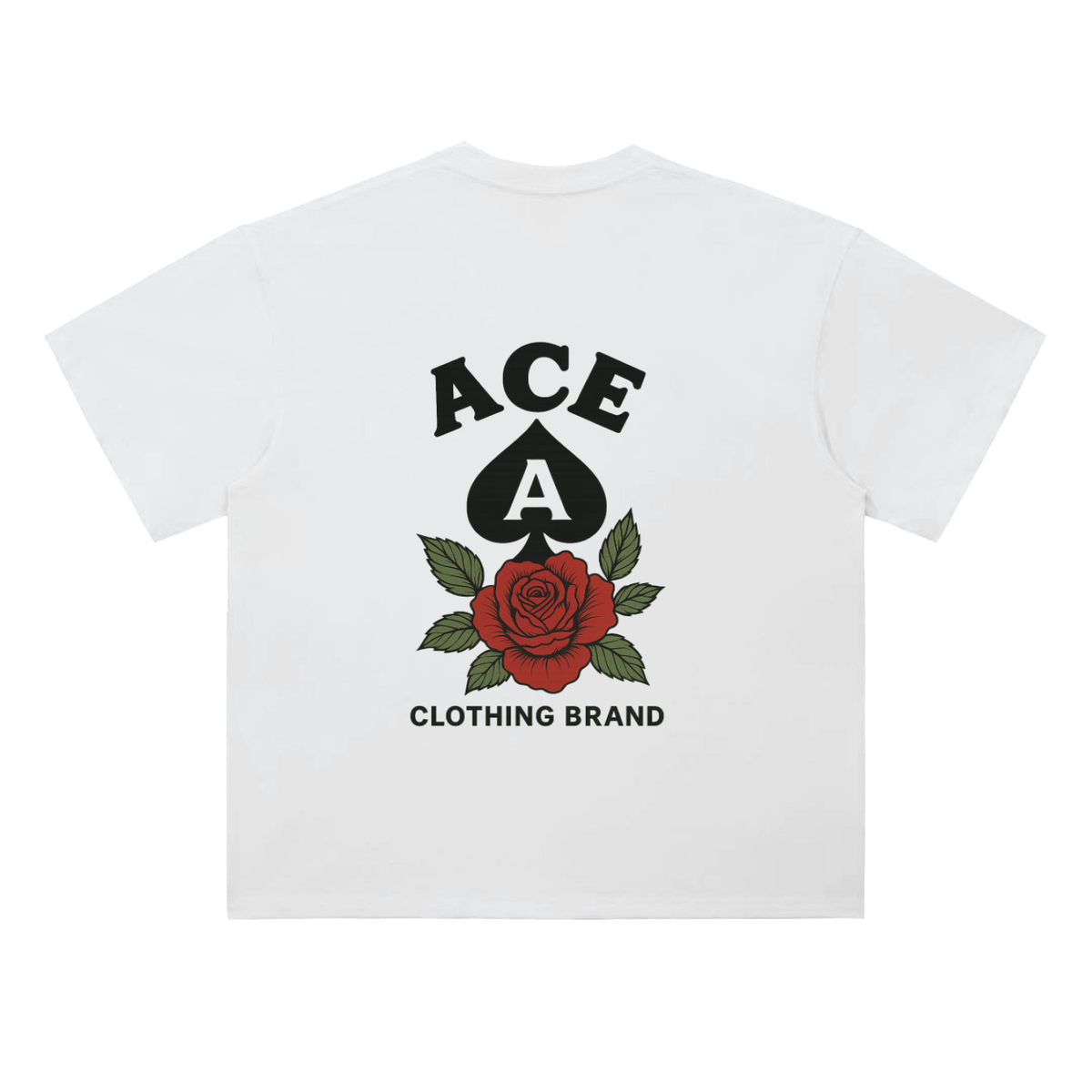 Rose Tee by Ace Clothing — 300 g/m² rose-print tee in Lucent White, back view