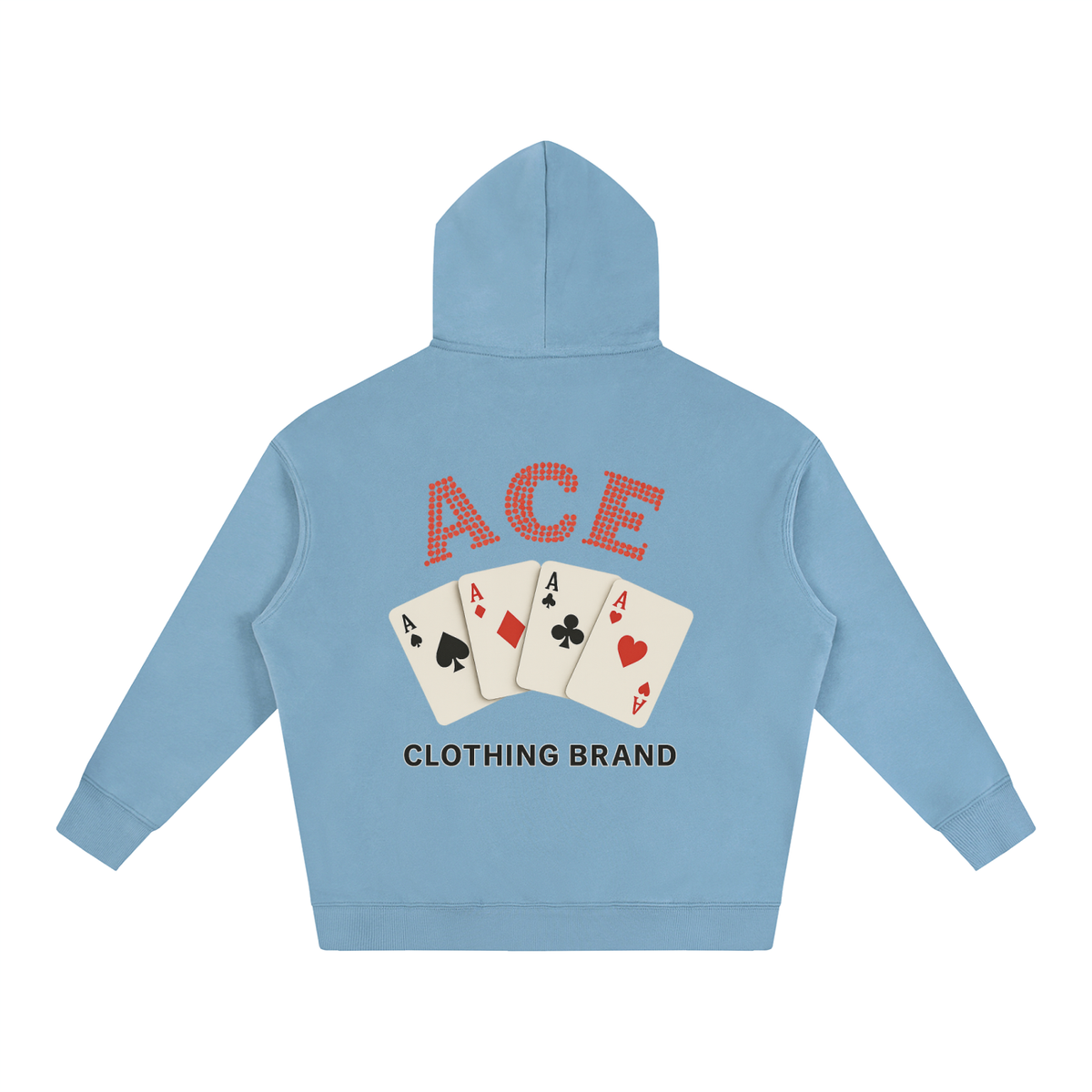 Cards Hoodie by Ace Clothing — 350 g/m² card-print hoodie in Medium Blue, back view