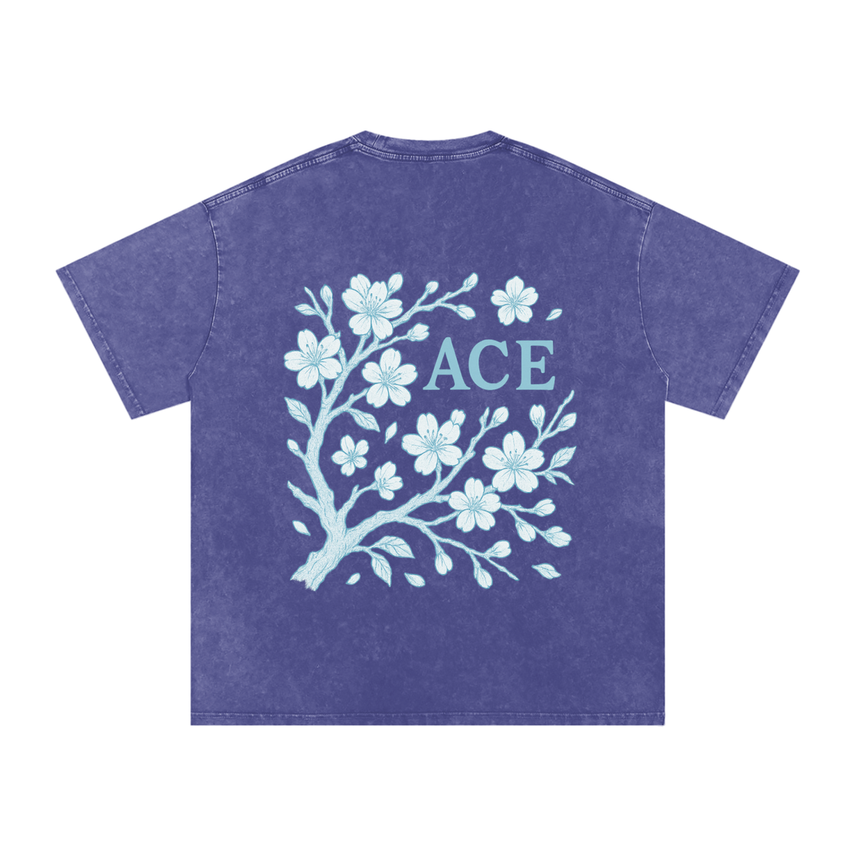 Blossom Tee by Ace Clothing — 250 g/m² snow-washed blossom-print tee in Purple Haze, back view