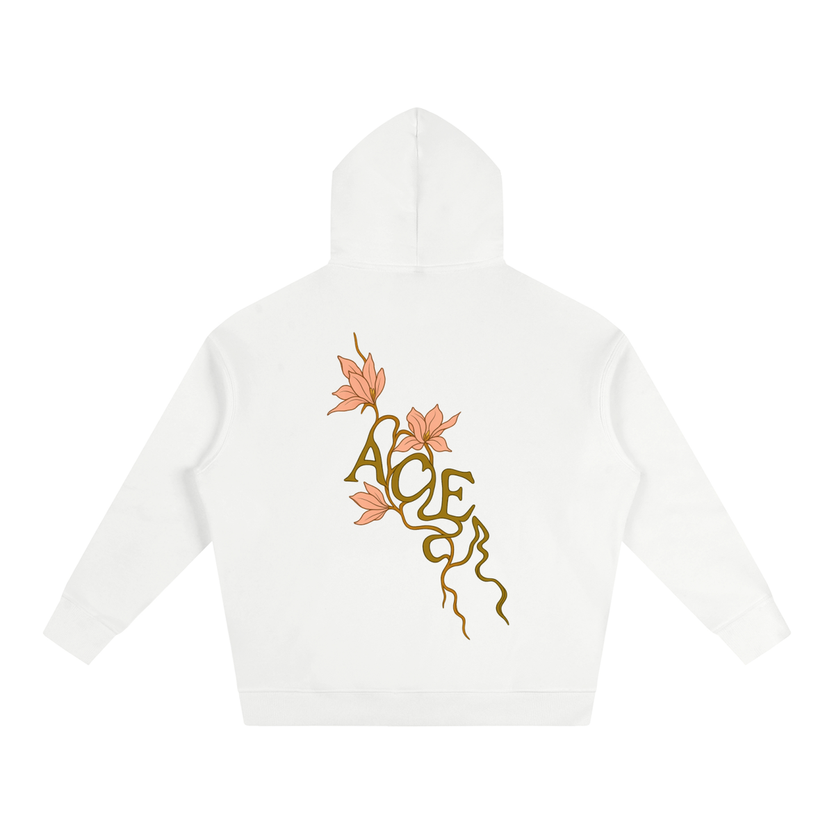 Flower Hoodie by Ace Clothing — 350 g/m² flower-print hoodie in White, back view