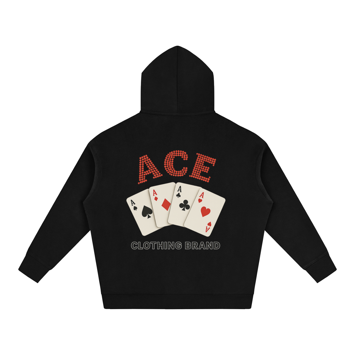 Cards Hoodie by Ace Clothing — 350 g/m² card-print hoodie in Black, back view