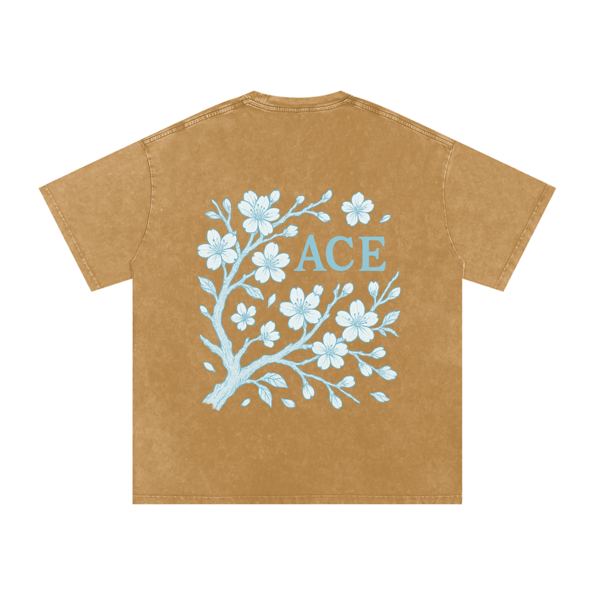Blossom Tee by Ace Clothing — 250 g/m² snow-washed blossom-print tee in Light Brown, back view