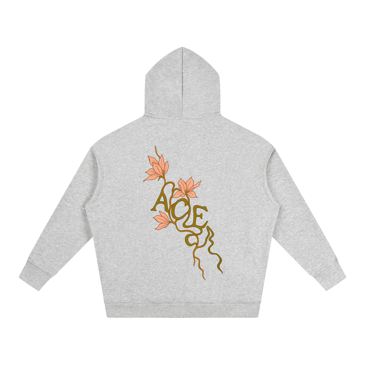 Flower Hoodie by Ace Clothing — 350 g/m² flower-print hoodie in Flower Gray, back view