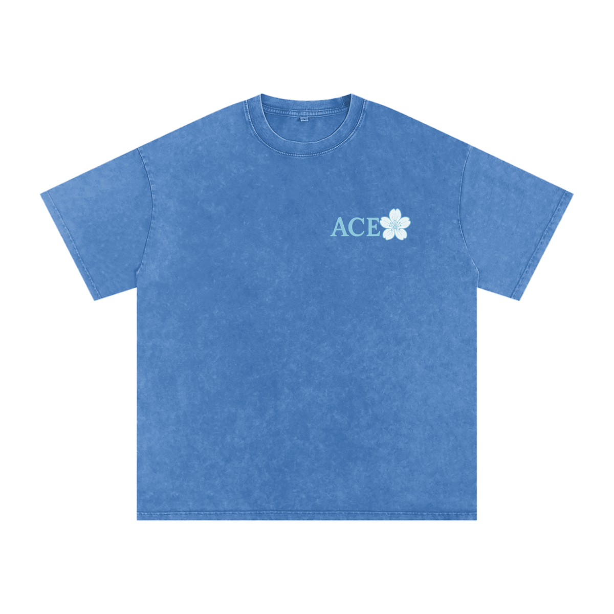 Blossom Tee by Ace Clothing — 250 g/m² snow-washed blossom-print tee in Light Blue