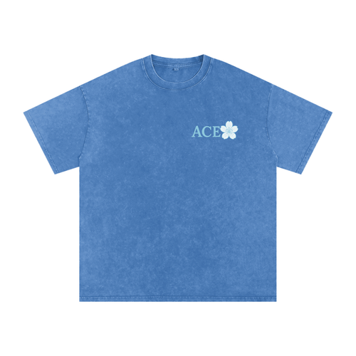 Blossom Tee by Ace Clothing — 250 g/m² snow-washed blossom-print tee in Light Blue