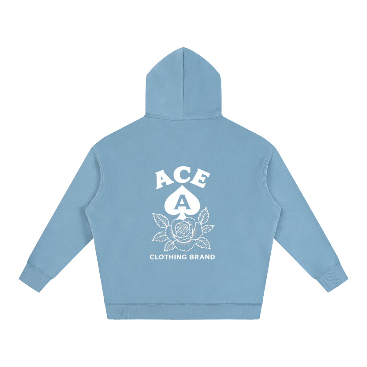 Rose Hoodie by Ace Clothing — 350 g/m² rose-print hoodie in Medium Blue, back view