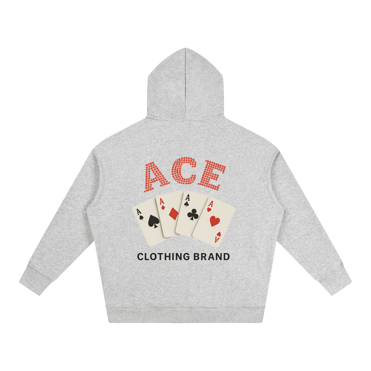 Cards Hoodie by Ace Clothing — 350 g/m² card-print hoodie in Flower Gray, back view