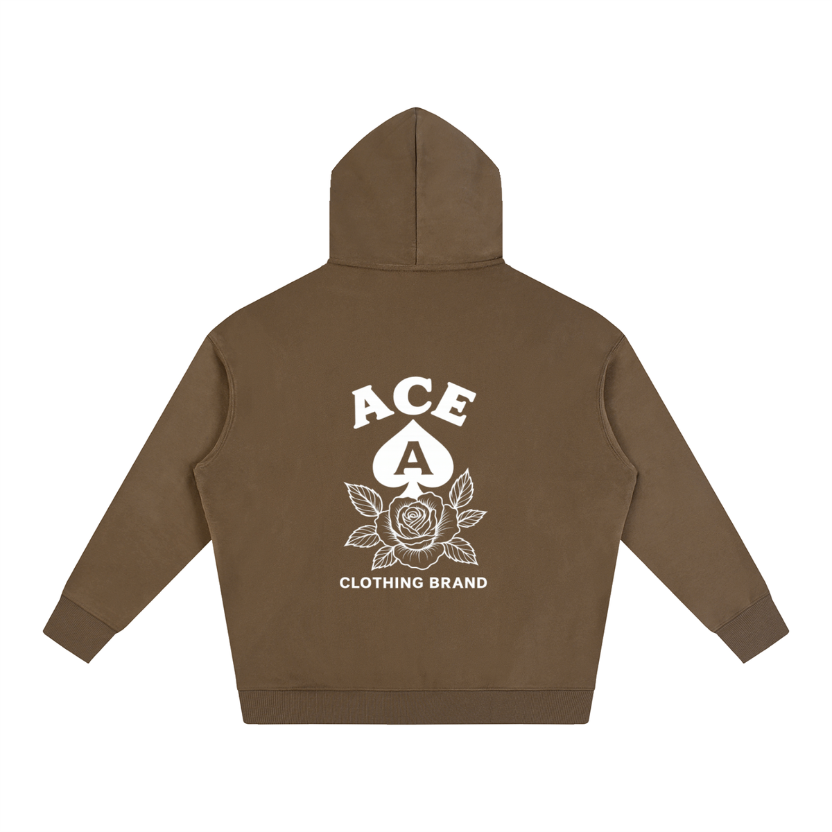 Rose Hoodie by Ace Clothing — 350 g/m² rose-print hoodie in Brown, back view