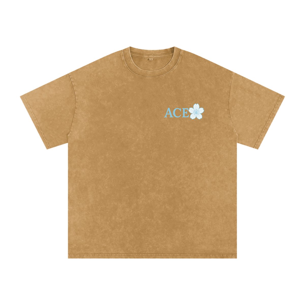 Blossom Tee by Ace Clothing — 250 g/m² snow-washed blossom-print tee in Light Brown
