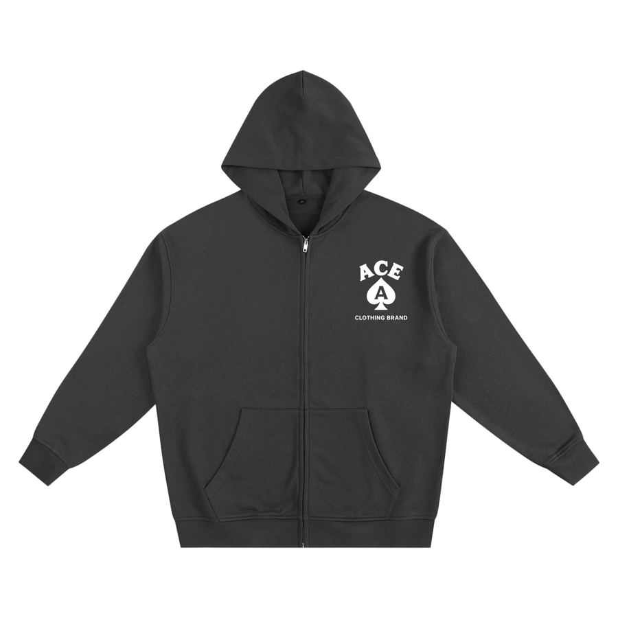 Ace Zip-Up by Ace Clothing — 400 g/m² heavyweight zip hoodie in black, front view